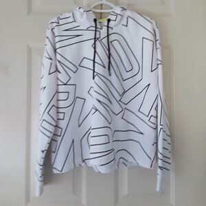 DKNY Sport Graphic White Sweater Hoodie with Black Lettering. Size: Large